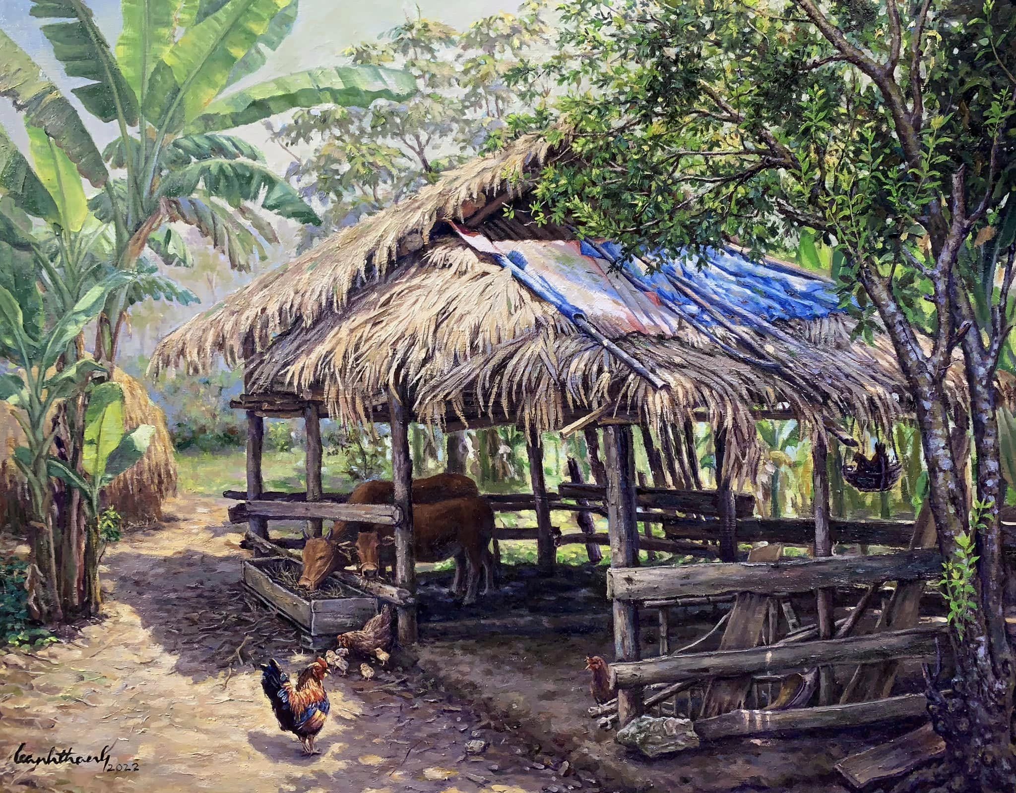 Chuồng bò và con đường nhỏ gợi nhớ làng quê tuổi thơ